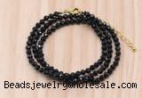 GMN7245 4mm faceted round tiny black onyx beaded necklace jewelry