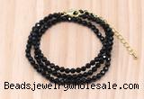 GMN7247 4mm faceted round tiny black spinel beaded necklace jewelry