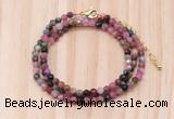 GMN7258 4mm faceted round tourmaline beaded necklace jewelry