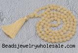 GMN726 Hand-knotted 8mm, 10mm honey jade 108 beads mala necklaces with tassel