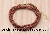 GMN7265 4mm faceted round goldstone beaded necklace jewelry