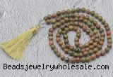 GMN728 Hand-knotted 8mm, 10mm unakite 108 beads mala necklaces with tassel