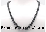 GMN7335 black obsidian graduated beaded necklace & bracelet set