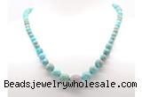 GMN7349 blue sea sediment jasper graduated beaded necklace & bracelet set