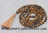 GMN738 Hand-knotted 8mm, 10mm yellow tiger eye 108 beads mala necklaces with tassel