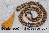 GMN739 Hand-knotted 8mm, 10mm yellow tiger eye 108 beads mala necklaces with tassel