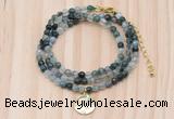 GMN7403 4mm faceted round tiny moss agate beaded necklace with constellation charm