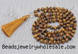 GMN741 Hand-knotted 8mm, 10mm yellow tiger eye 108 beads mala necklaces with tassel