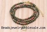 GMN7415 4mm faceted round tiny unakite beaded necklace with constellation charm