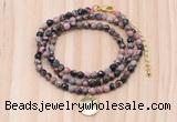 GMN7419 4mm faceted round tiny rhodonite beaded necklace with constellation charm