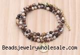 GMN7428 4mm faceted round tiny brown zebra jasper beaded necklace with constellation charm