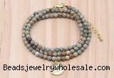 GMN7429 4mm faceted round tiny silver leaf jasper beaded necklace with constellation charm