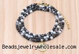 GMN7441 4mm faceted round tiny black & white jasper beaded necklace with constellation charm