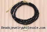 GMN7446 4mm faceted round tiny black tourmaline beaded necklace with constellation charm