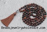 GMN747 Hand-knotted 8mm, 10mm red tiger eye 108 beads mala necklaces with tassel