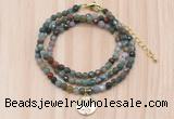 GMN7504 4mm faceted round tiny Indian agate beaded necklace with letter charm
