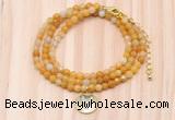 GMN7508 4mm faceted round tiny yellow aventurine beaded necklace with letter charm