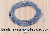 GMN7510 4mm faceted round tiny blue aventurine beaded necklace with letter charm