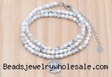 GMN7511 4mm faceted round tiny white howlite beaded necklace with letter charm