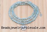 GMN7513 4mm faceted round tiny amazonite beaded necklace with letter charm