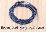 GMN7517 4mm faceted round tiny sodalite beaded necklace with letter charm