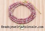 GMN7525 4mm faceted round tiny pink wooden jasper beaded necklace with letter charm