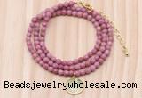 GMN7526 4mm faceted round tiny pink wooden jasper beaded necklace with letter charm