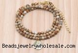 GMN7527 4mm faceted round tiny picture jasper beaded necklace with letter charm