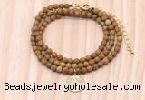 GMN7531 4mm faceted round tiny wooden jasper beaded necklace with letter charm