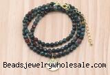 GMN7536 4mm faceted round tiny Indian bloodstone beaded necklace with letter charm