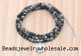 GMN7540 4mm faceted round tiny black water jasper beaded necklace with letter charm