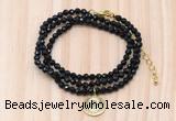 GMN7547 4mm faceted round tiny black spinel beaded necklace with letter charm