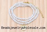 GMN7551 4mm faceted round tiny white moonstone beaded necklace with letter charm