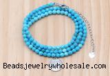 GMN7563 4mm faceted round turquoise beaded necklace with letter charm