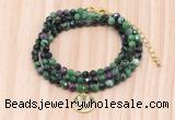 GMN7564 4mm faceted round ruby zoisite beaded necklace with letter charm