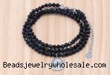 GMN7566 4mm faceted round blue goldstone beaded necklace with letter charm