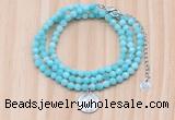 GMN7569 4mm faceted round amazonite beaded necklace with letter charm