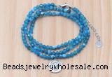 GMN7570 4mm faceted round apatite beaded necklace with letter charm