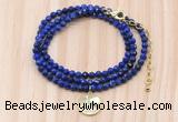 GMN7571 4mm faceted round lapis lazuli beaded necklace with letter charm