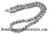 GMN7626 18 - 36 inches 8mm, 10mm matte grey picture jasper beaded necklaces