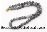 GMN7630 18 - 36 inches 8mm, 10mm matte black water jasper beaded necklaces