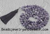 GMN764 Hand-knotted 8mm, 10mm dogtooth amethyst 108 beads mala necklaces with tassel