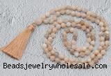 GMN766 Hand-knotted 8mm, 10mm sunstone 108 beads mala necklaces with tassel