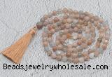 GMN767 Hand-knotted 8mm, 10mm moonstone 108 beads mala necklaces with tassel