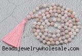 GMN769 Hand-knotted 8mm, 10mm natural pink opal 108 beads mala necklaces with tassel