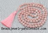 GMN770 Hand-knotted 8mm, 10mm Chinese pink opal 108 beads mala necklaces with tassel