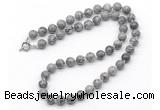 GMN7777 18 - 36 inches 8mm, 10mm round grey picture jasper beaded necklaces