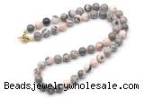 GMN7778 18 - 36 inches 8mm, 10mm round pink zebra jasper beaded necklaces