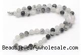 GMN7804 18 - 36 inches 8mm, 10mm round black rutilated quartz beaded necklaces