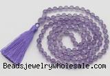 GMN785 Hand-knotted 8mm, 10mm amethyst 108 beads mala necklace with tassel